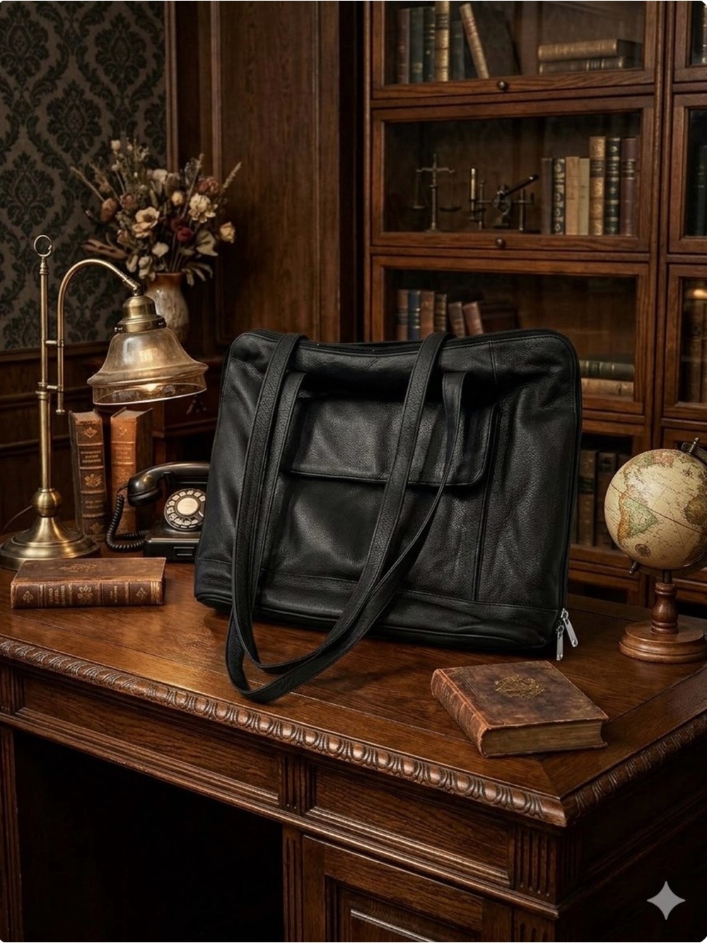 Elegant Black Leather Laptop Bag for Men